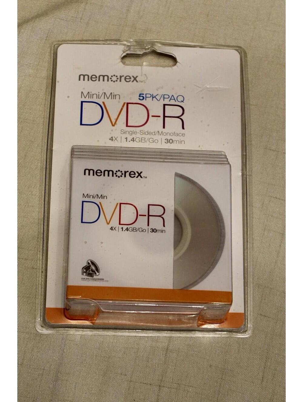 Memorex 5 Pack 4X Camcorder 1.4GB 30 Min Mini DVD-R Single Sided w/ Cases